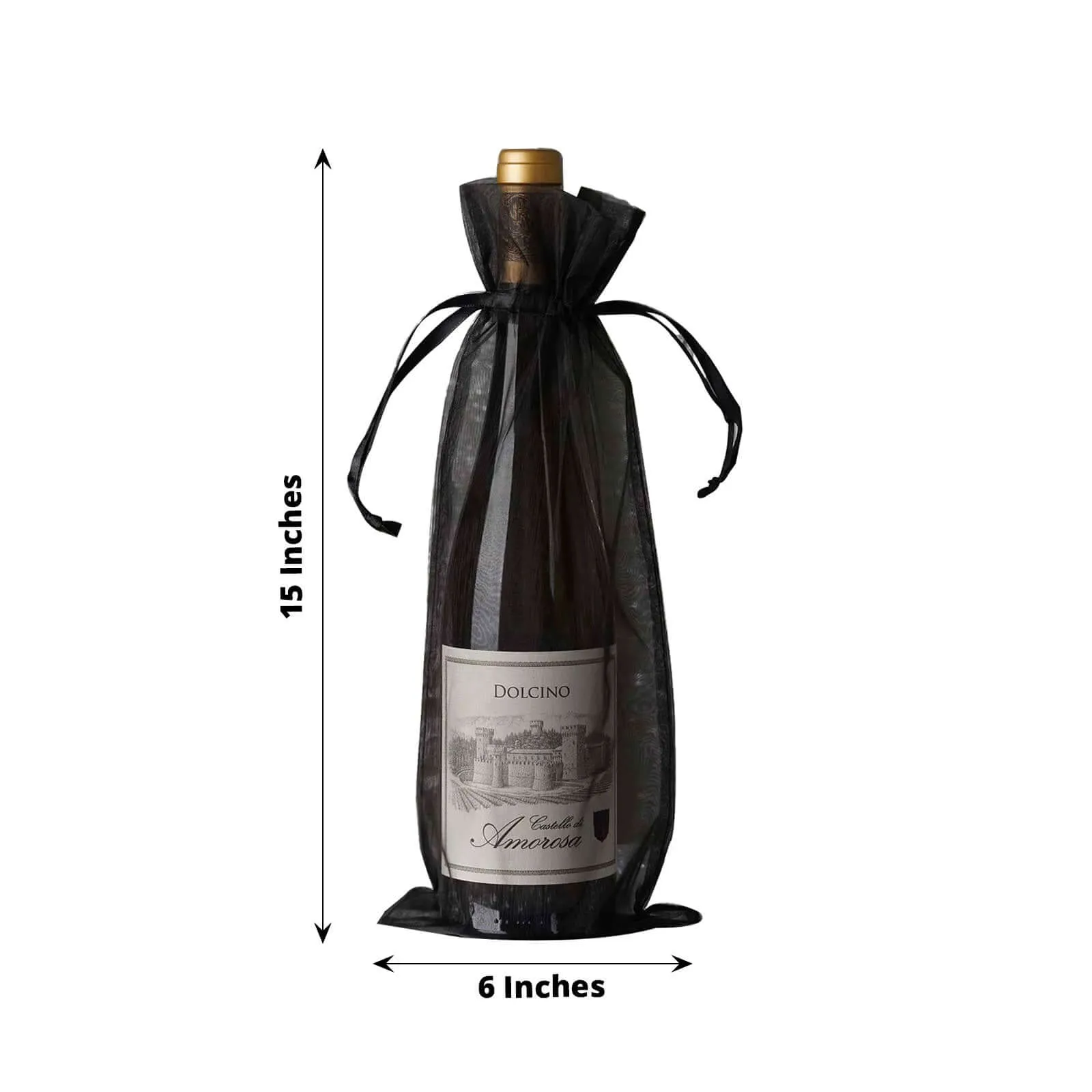 10 Pack 6"x15" Black Organza Drawstring Party Favor Wine Gift Bags