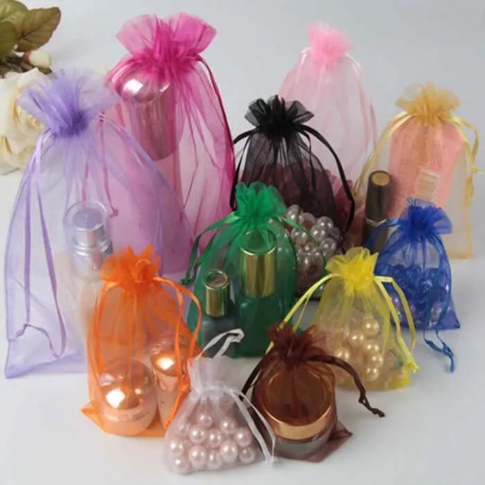 10 Pack 6"x15" Black Organza Drawstring Party Favor Wine Gift Bags