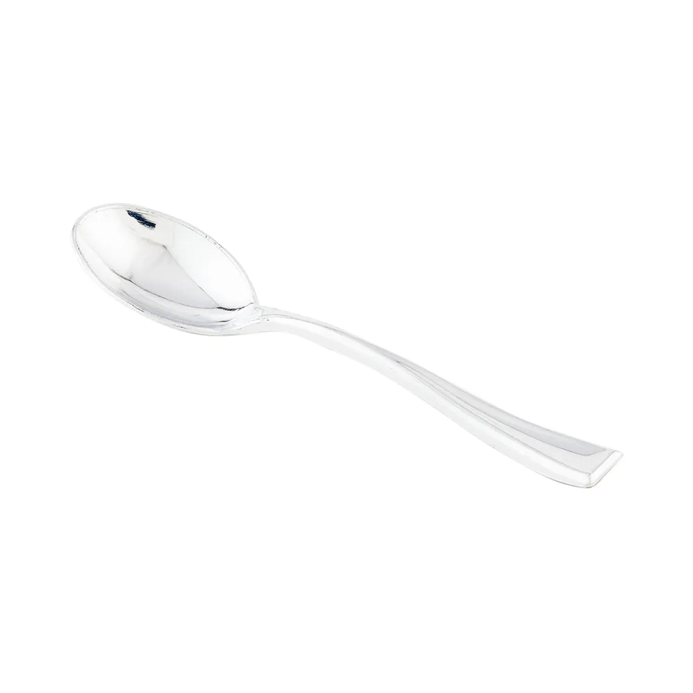 100 2 oz Oval White Plastic Alato Tasting Dish and 100 Silver Plastic 4" Mini Spoons