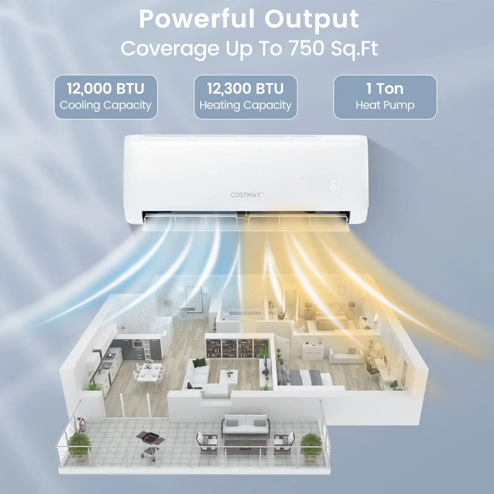 12,000 BTU Mini Split Air Conditioner, with Heat Pump, 21 SEER2 Inverter, Energy Star, 24H Timer, Auto Clean