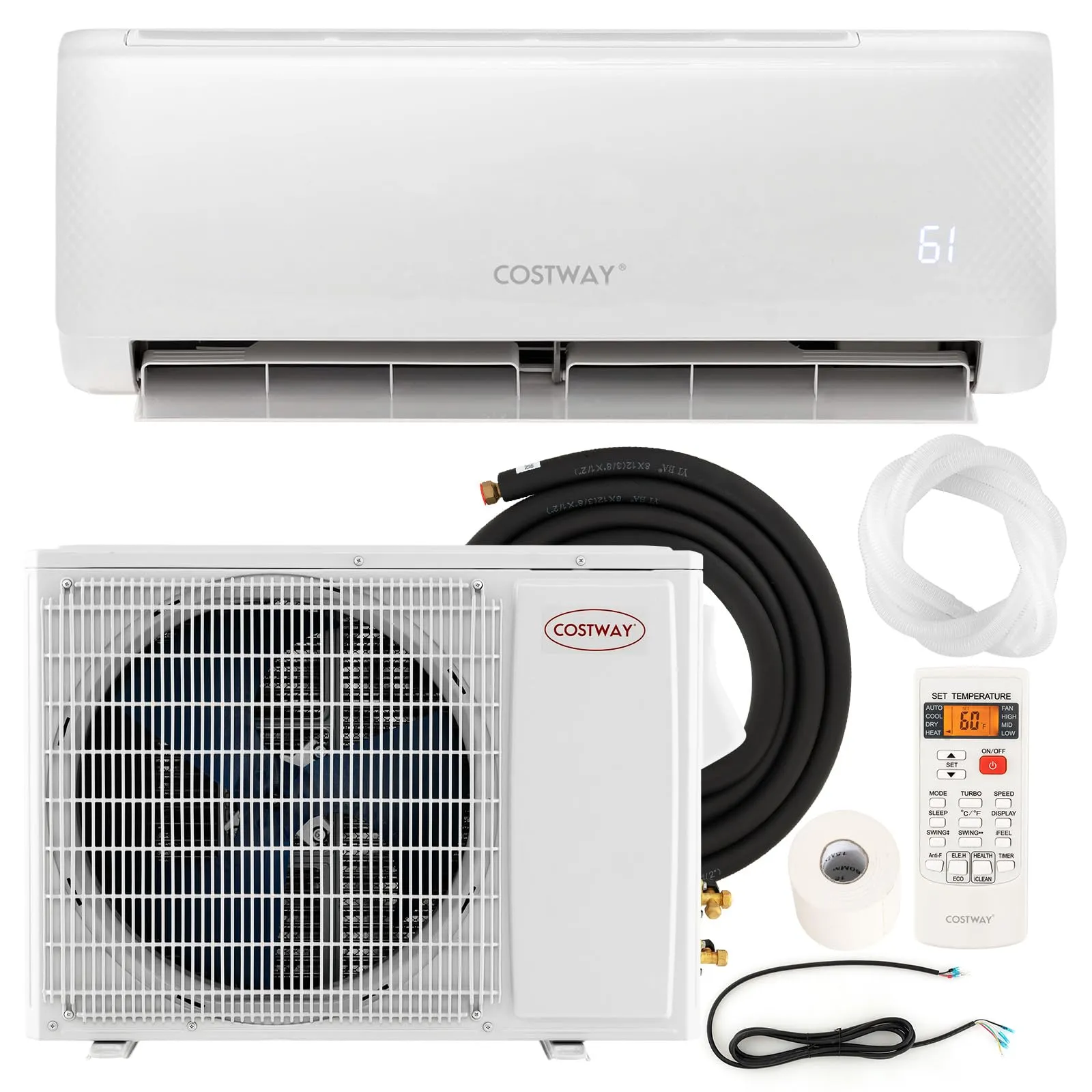 12,000 BTU Mini Split Air Conditioner, with Heat Pump, 21 SEER2 Inverter, Energy Star, 24H Timer, Auto Clean