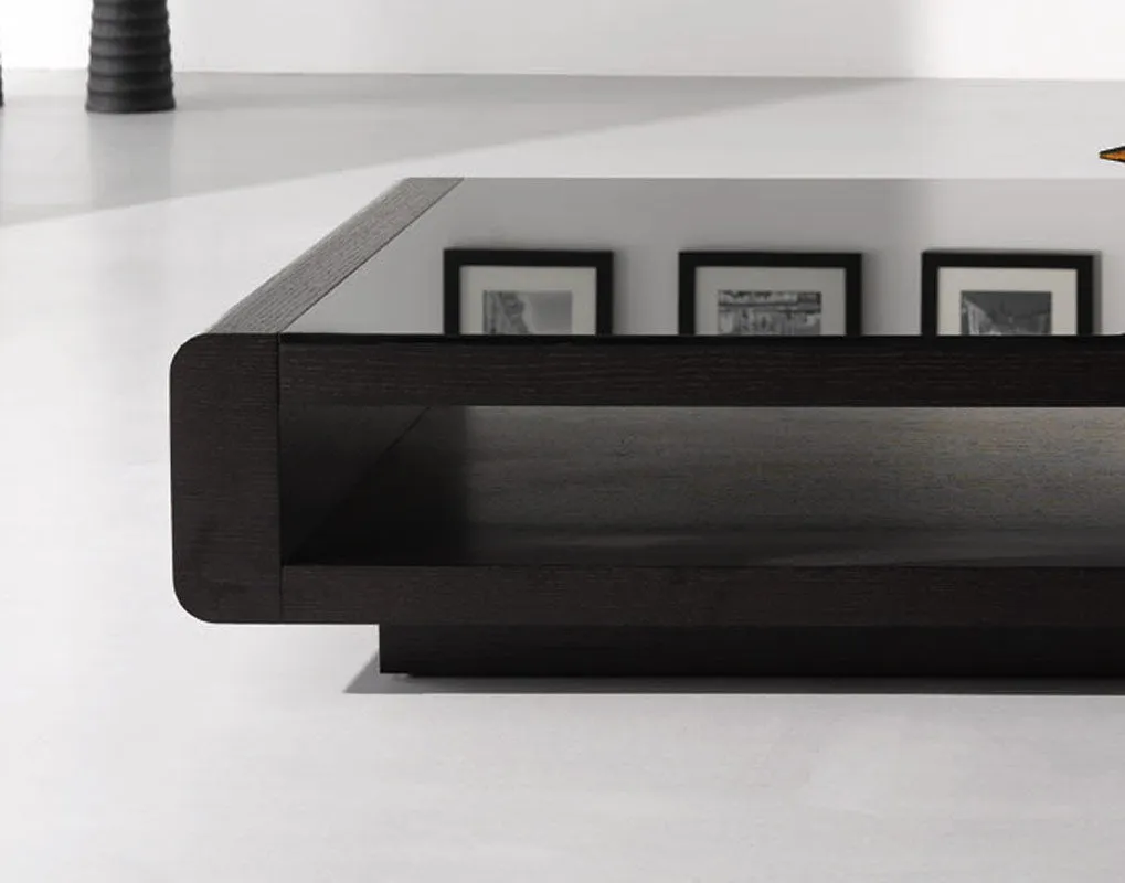 13" Black Oak Veneer And Glass Coffee Table