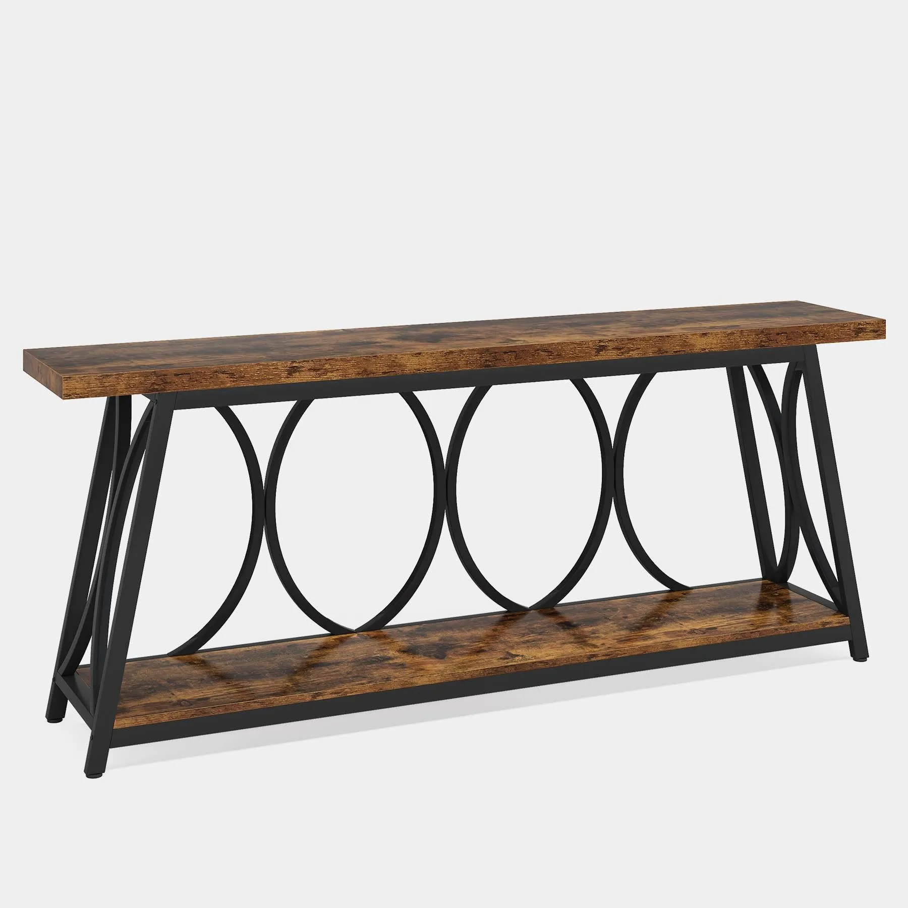 2-Tier Console Table, 70.9" Industrial Sofa Table Behind Couch with Shelves