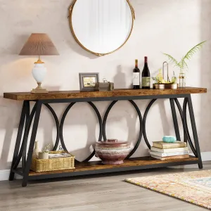 2-Tier Console Table, 70.9" Industrial Sofa Table Behind Couch with Shelves