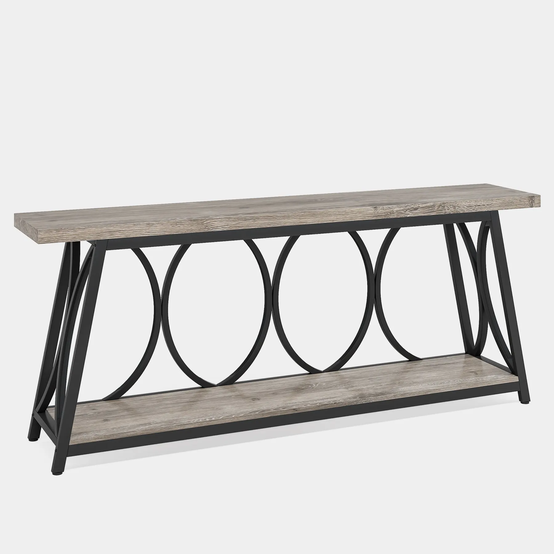 2-Tier Console Table, 70.9" Industrial Sofa Table Behind Couch with Shelves