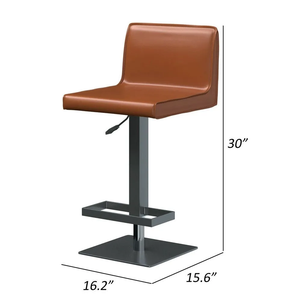 21-31 Inch Adjustable Height Barstool, Vegan Faux Leather, Cognac Brown By Casagear Home