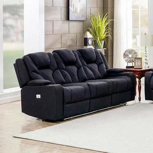 3 2 Seater Electric Recliner Stylish Rhino Fabric Black Lounge Armchair with LED Features