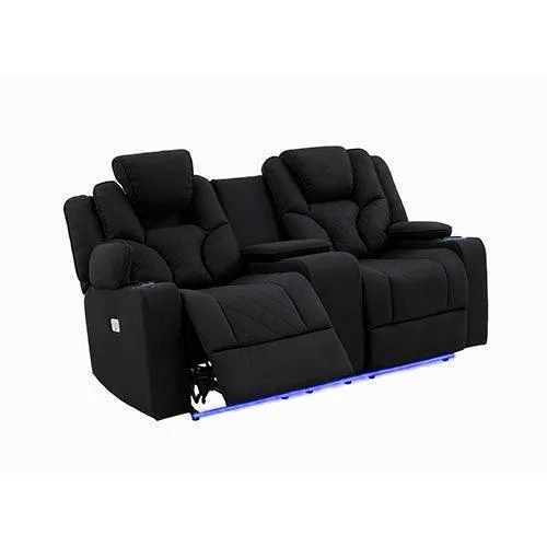 3 2 Seater Electric Recliner Stylish Rhino Fabric Black Lounge Armchair with LED Features