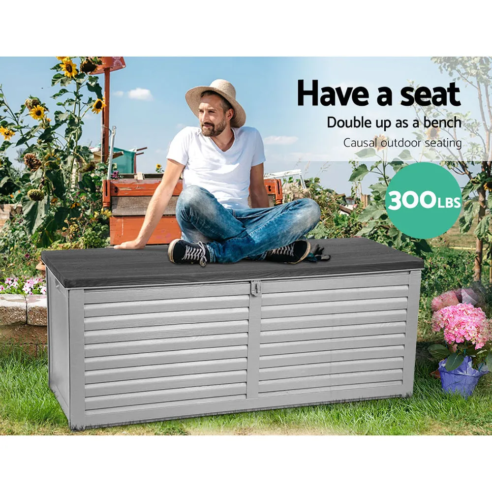 390L Outdoor Storage Box Bench Seat Toy Tool Shed Chest Dark Grey