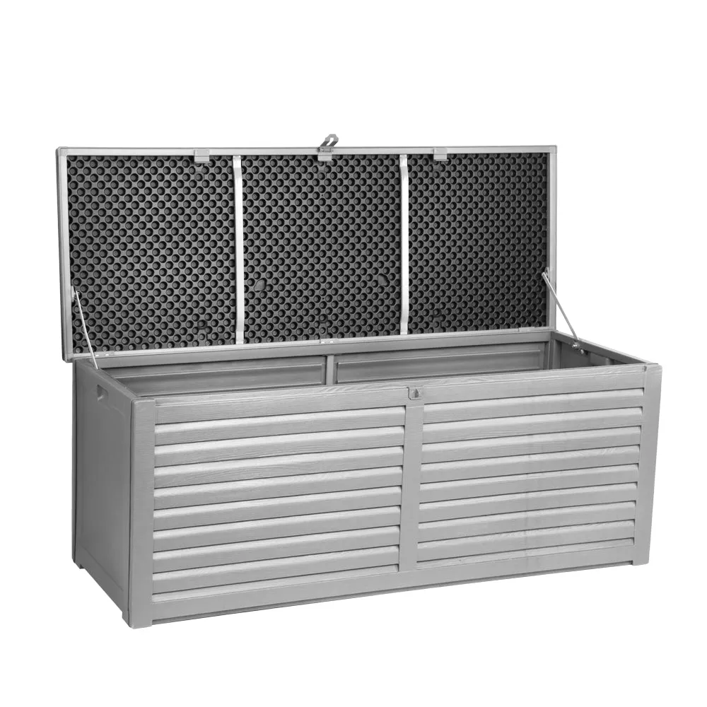 390L Outdoor Storage Box Bench Seat Toy Tool Shed Chest Dark Grey