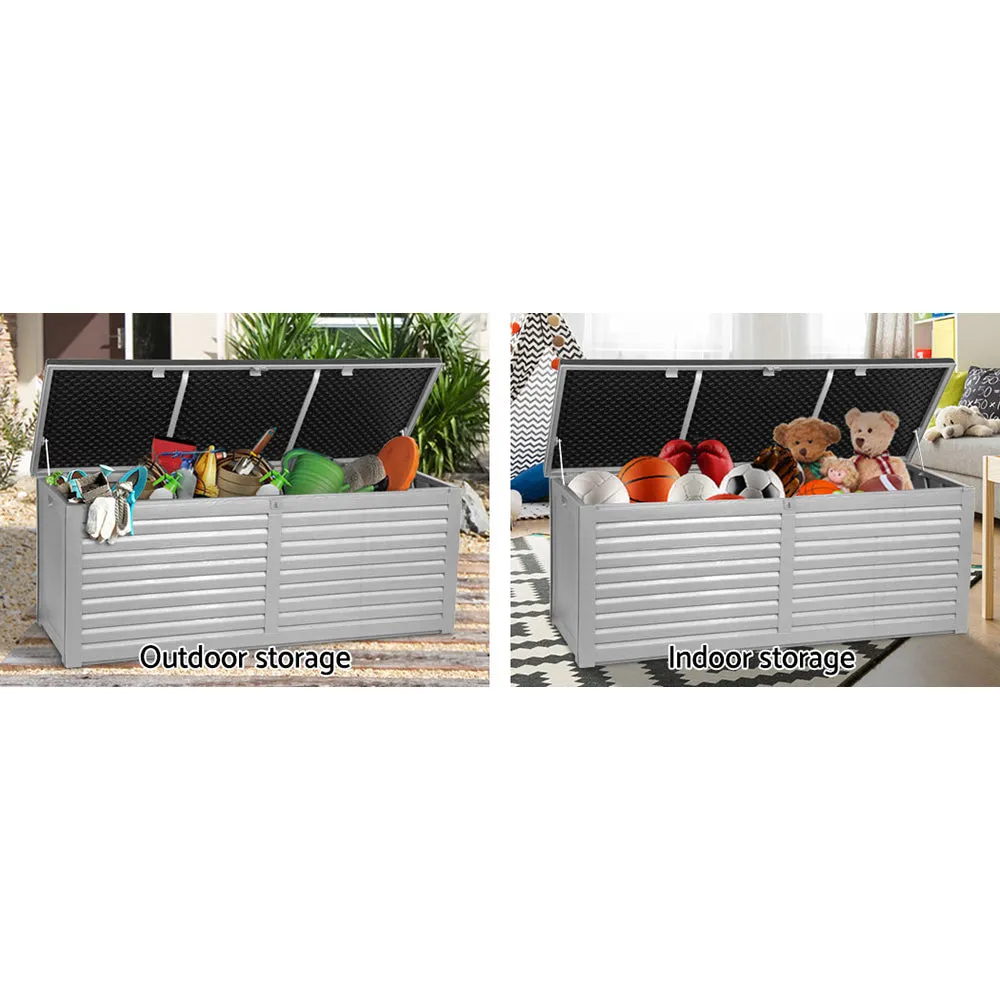 390L Outdoor Storage Box Bench Seat Toy Tool Shed Chest Dark Grey