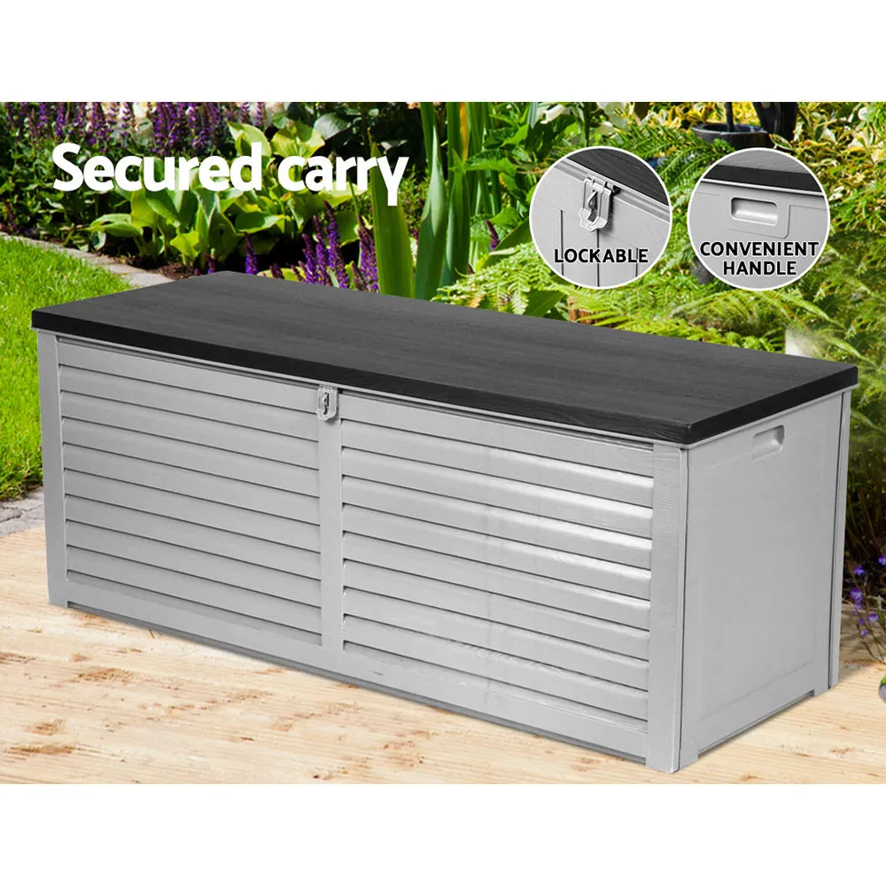 390L Outdoor Storage Box Bench Seat Toy Tool Shed Chest Dark Grey