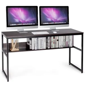 55 Inches Computer Desk with Bookshelf, Study Writing Table w/Storage Shelf & Sturdy Metal Frame