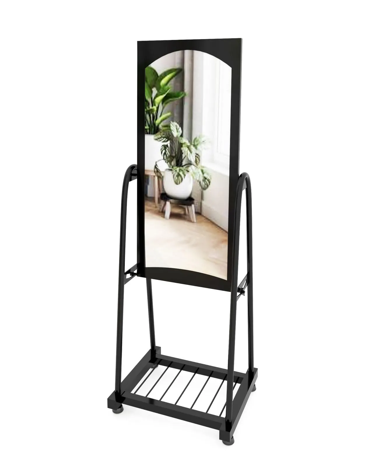 AMW AMEEN METAL WORKS Multipurpose Metal Freestanding Rectangular Full Length Big Mirror with Stand and Shelves for Living Room, Bedroom and Dressing Corner