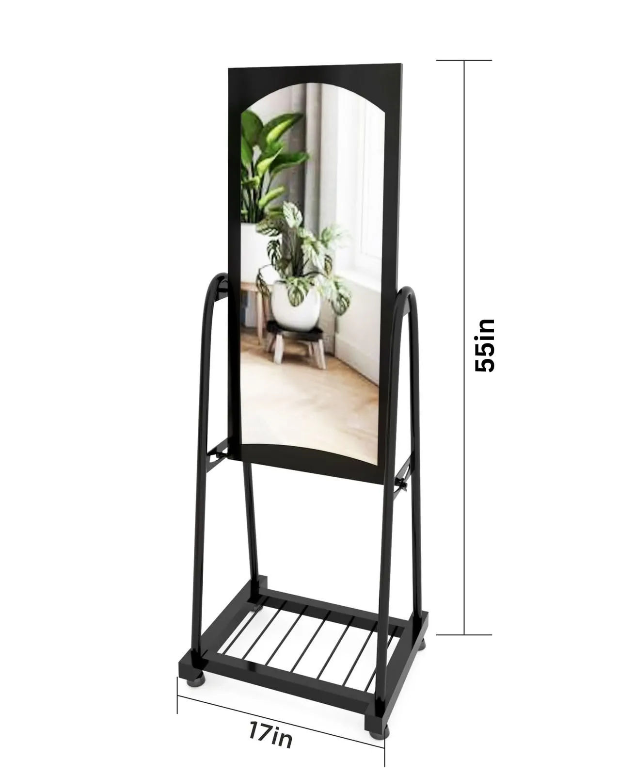 AMW AMEEN METAL WORKS Multipurpose Metal Freestanding Rectangular Full Length Big Mirror with Stand and Shelves for Living Room, Bedroom and Dressing Corner