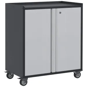 AOBABO Steel Lockable Wheeled Garage Tool Storage Cabinet w/Shelves, Black/Grey