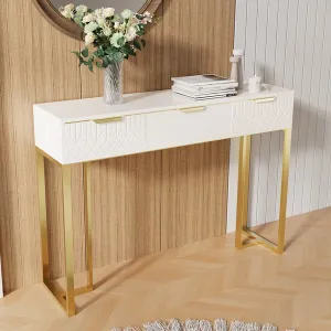 Aro White & Gold Modern Console Table Rectangular Accent Table Entryway Drawers