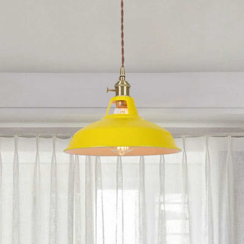 Barn Shaped Macaron Metal Pendant Light with Vent Design - 1-Light Suspension for Restaurants