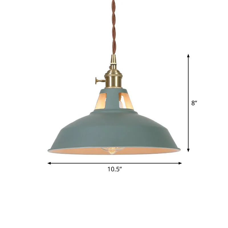 Barn Shaped Macaron Metal Pendant Light with Vent Design - 1-Light Suspension for Restaurants