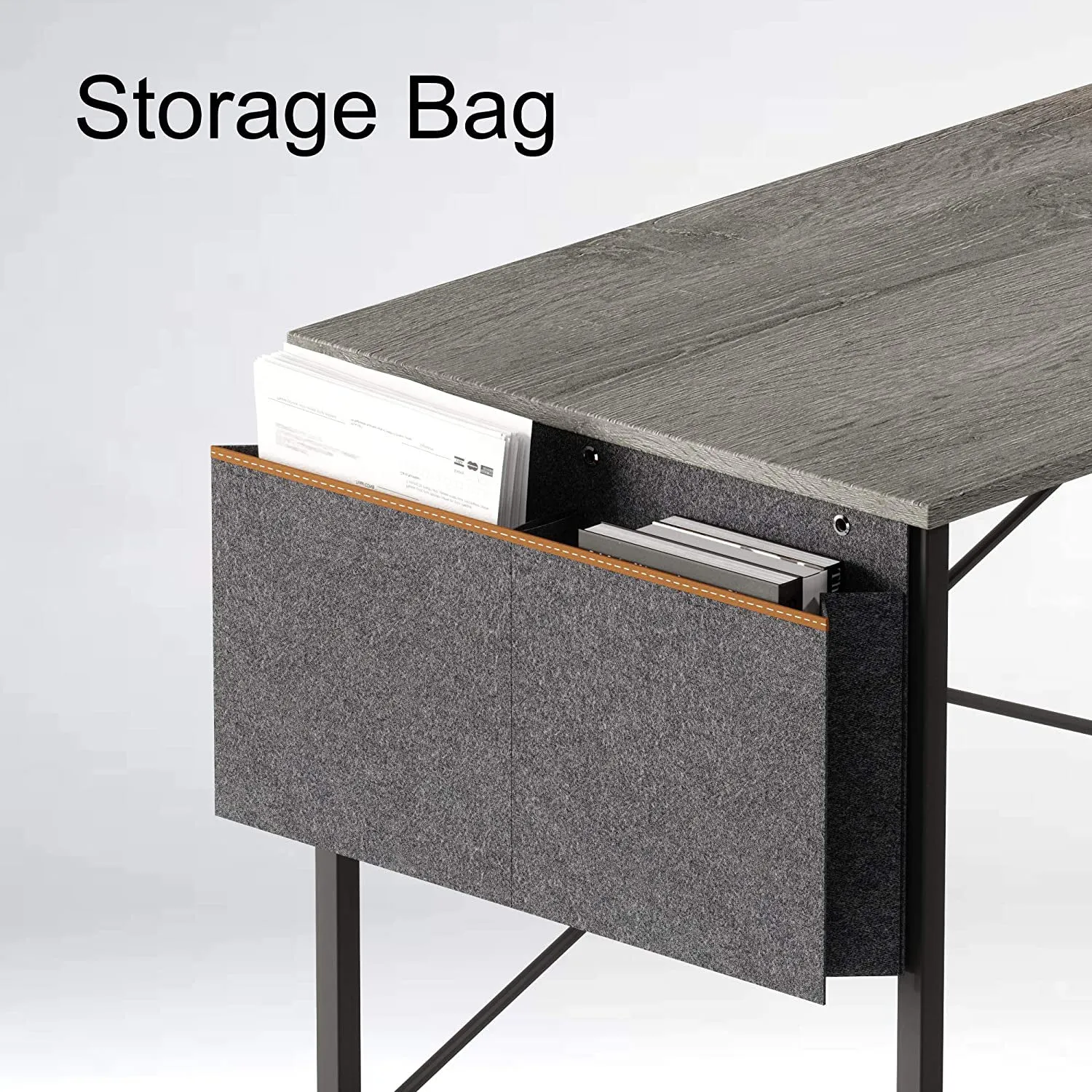 Bestier 47 Inch Simple Style Office Study Desk with Storage Bag, Gray (Open Box)