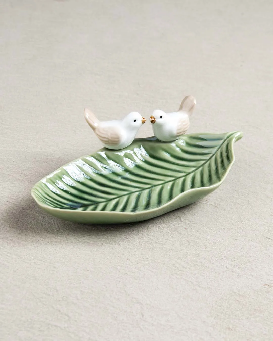 Bird on Leaf Ring Dish - Green Small