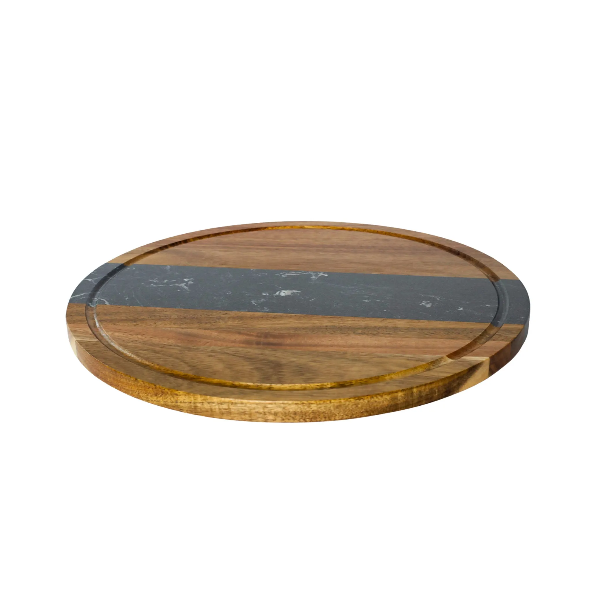 Black Marble Stripe and Acacia Wood Round Board - 11"