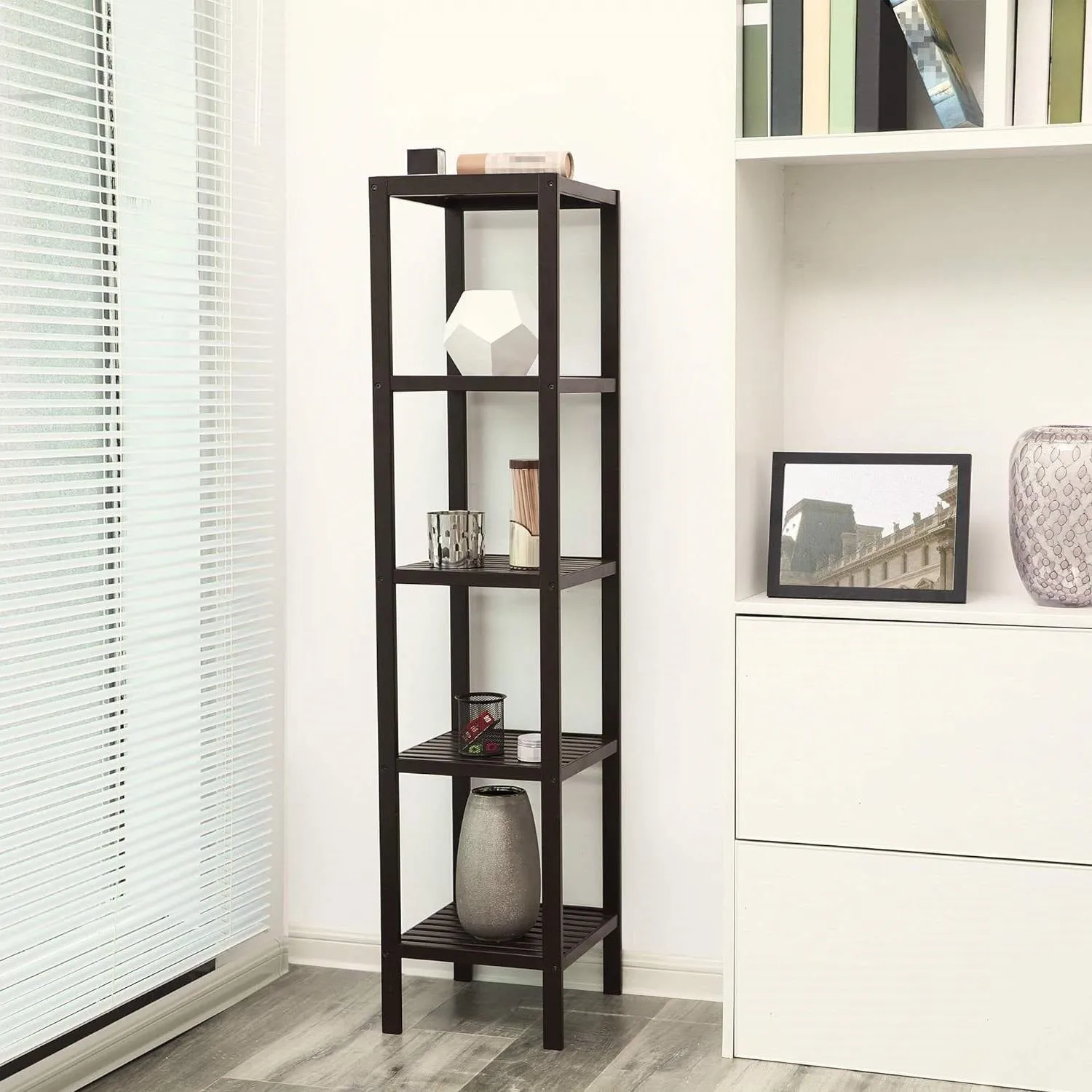 Brown Bamboo 4-Shelf Versatile Storage Unit Rack