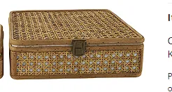 BROWN RATTAN HANDMADE WOVEN RATTAN BOX WITH BRONZE LATCHES