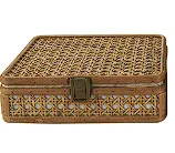 BROWN RATTAN HANDMADE WOVEN RATTAN BOX WITH BRONZE LATCHES