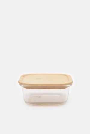 Brown Square Food Storage With Bamboo Lid (320Ml)