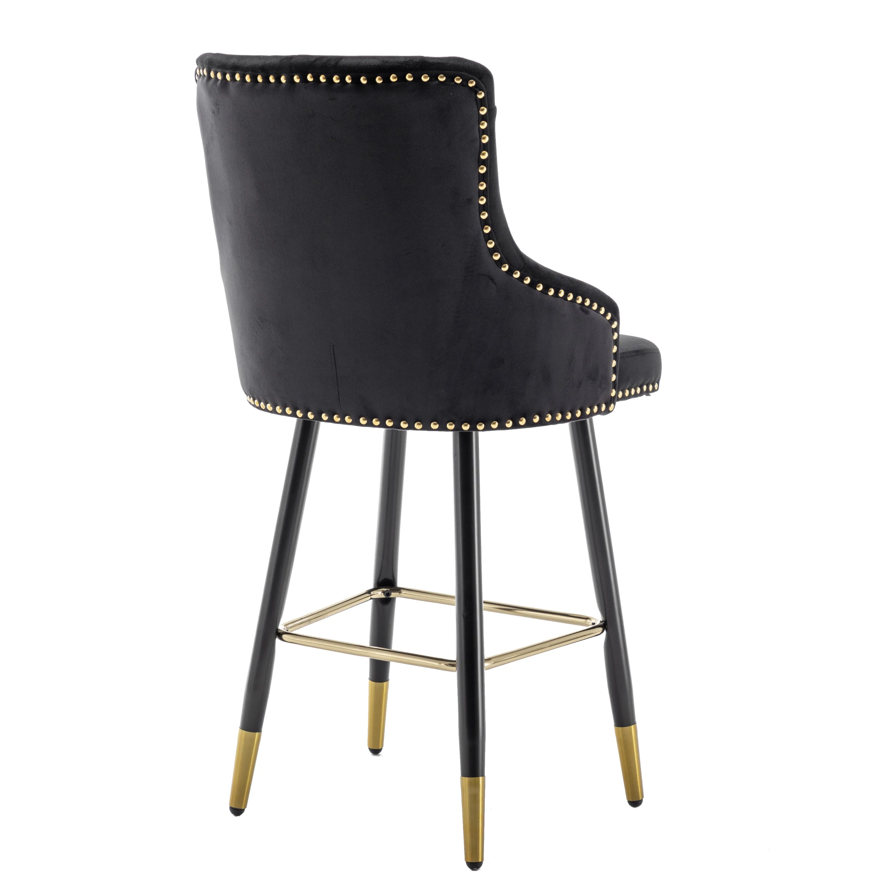 BTEXPERT Premium upholstered Dining 25" High Back , Black Velvet Tufted Gold Nail Head Trim Stool Bar Chairs Set of 2