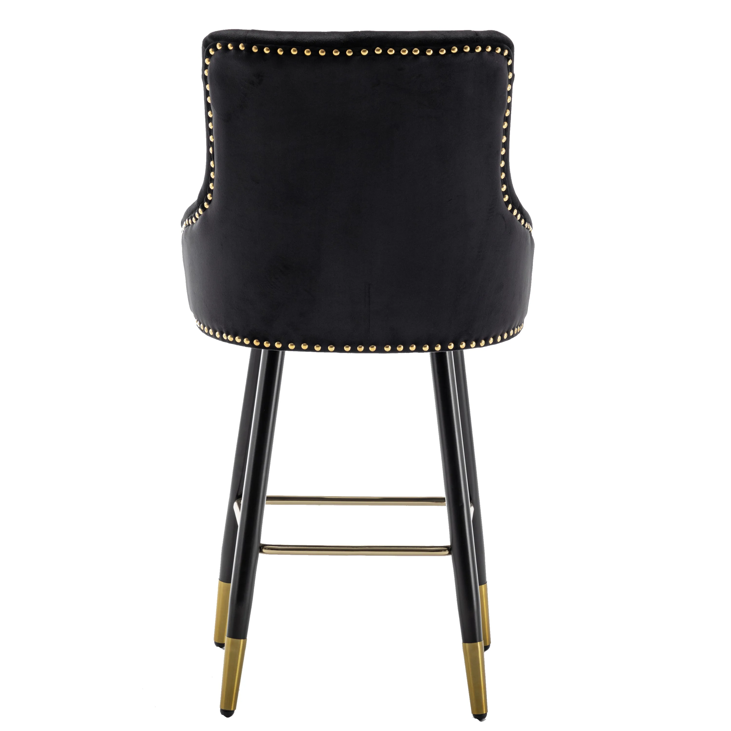 BTEXPERT Premium upholstered Dining 25" High Back , Black Velvet Tufted Gold Nail Head Trim Stool Bar Chairs Set of 2