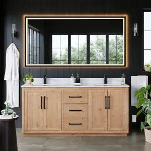 Cicero 72" Double Bathroom Vanity in Light Brown with Engineered Stone Countertop