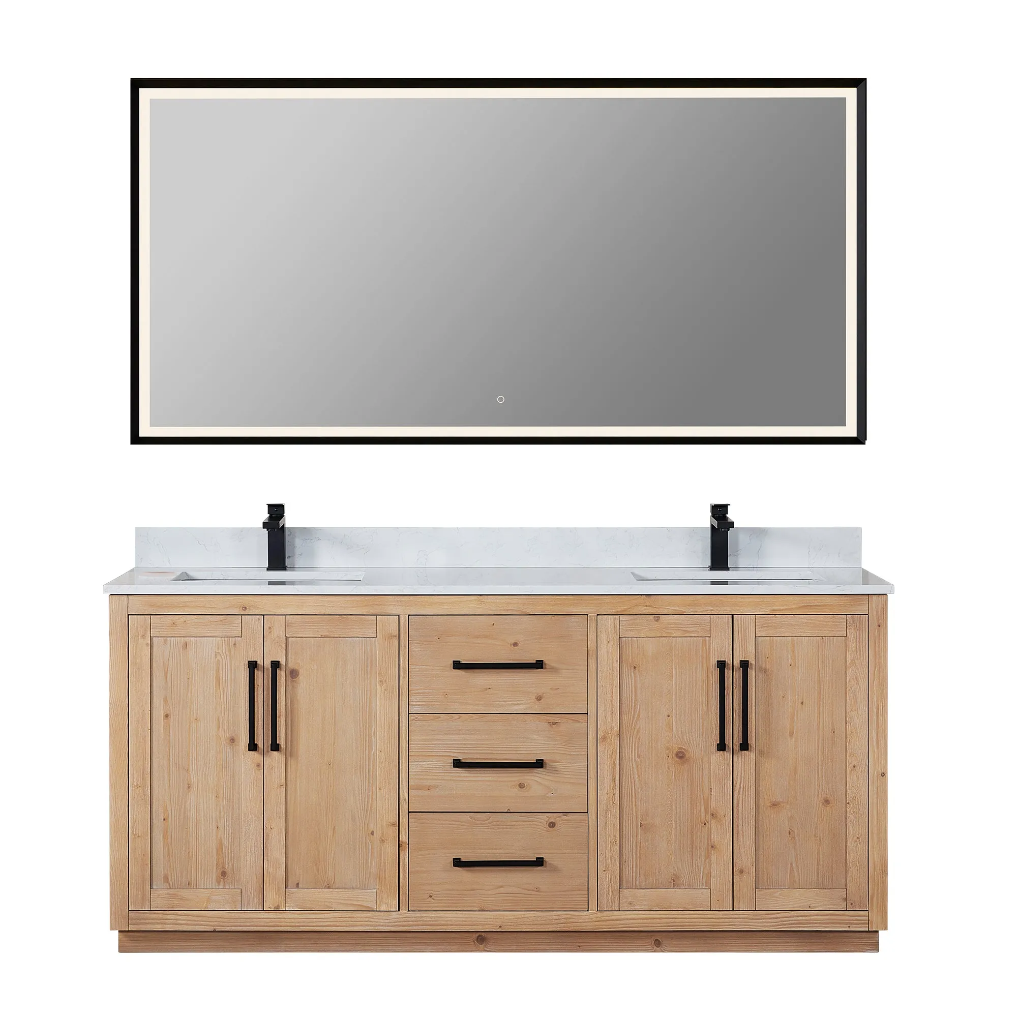 Cicero 72" Double Bathroom Vanity in Light Brown with Engineered Stone Countertop