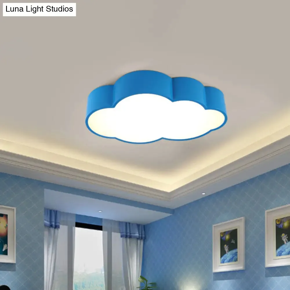 Contemporary LED Cloud Iron Flush Ceiling Light for Kids Bedroom - Yellow/Blue, 20.5"/24.5" Long