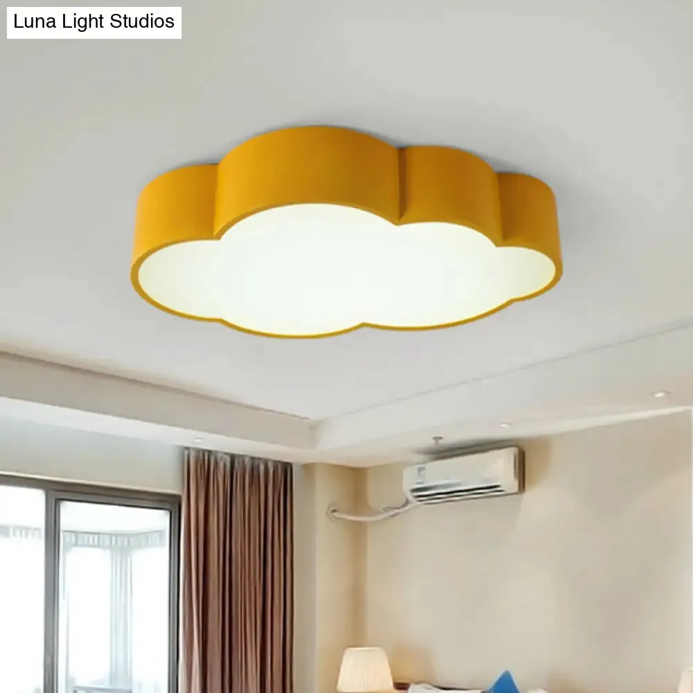 Contemporary LED Cloud Iron Flush Ceiling Light for Kids Bedroom - Yellow/Blue, 20.5"/24.5" Long