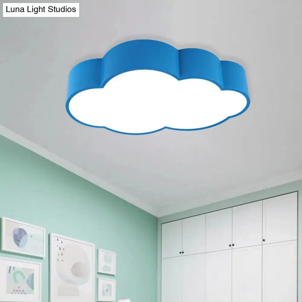 Contemporary LED Cloud Iron Flush Ceiling Light for Kids Bedroom - Yellow/Blue, 20.5"/24.5" Long