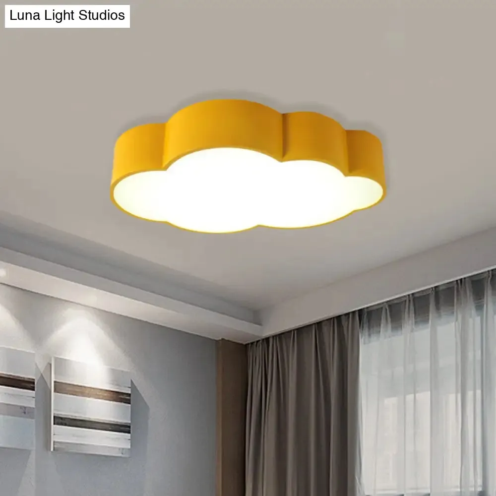 Contemporary LED Cloud Iron Flush Ceiling Light for Kids Bedroom - Yellow/Blue, 20.5"/24.5" Long