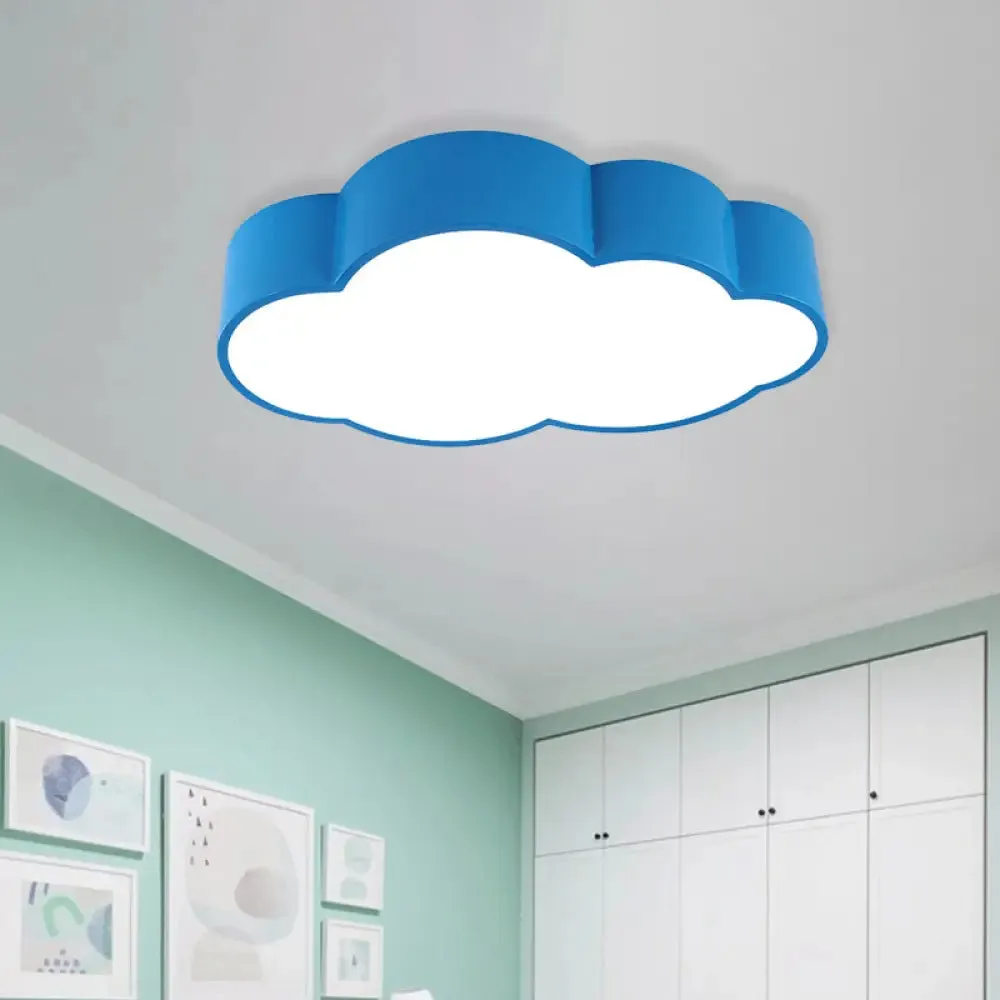 Contemporary LED Cloud Iron Flush Ceiling Light for Kids Bedroom - Yellow/Blue, 20.5"/24.5" Long