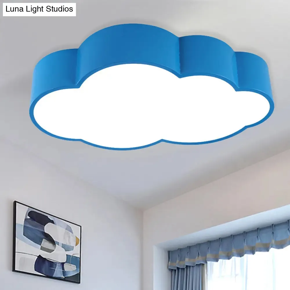 Contemporary LED Cloud Iron Flush Ceiling Light for Kids Bedroom - Yellow/Blue, 20.5"/24.5" Long