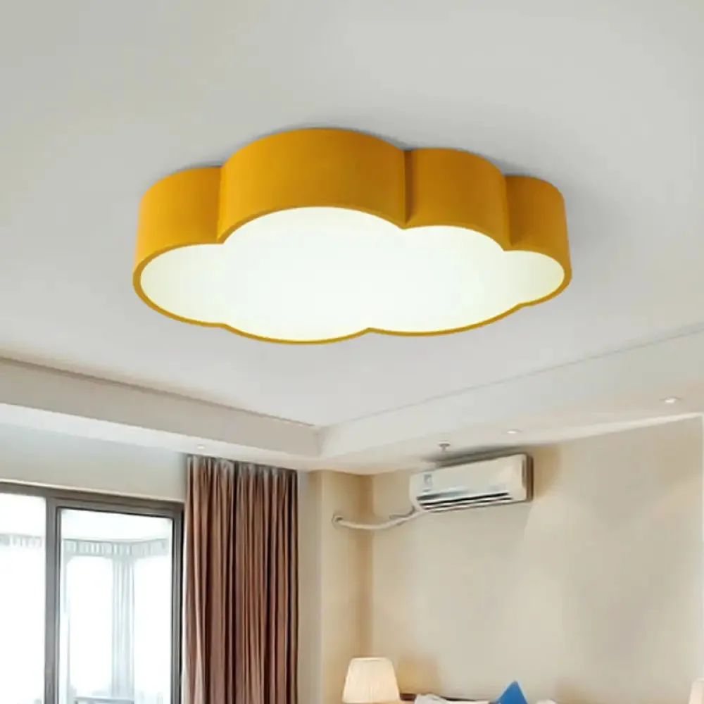 Contemporary LED Cloud Iron Flush Ceiling Light for Kids Bedroom - Yellow/Blue, 20.5"/24.5" Long