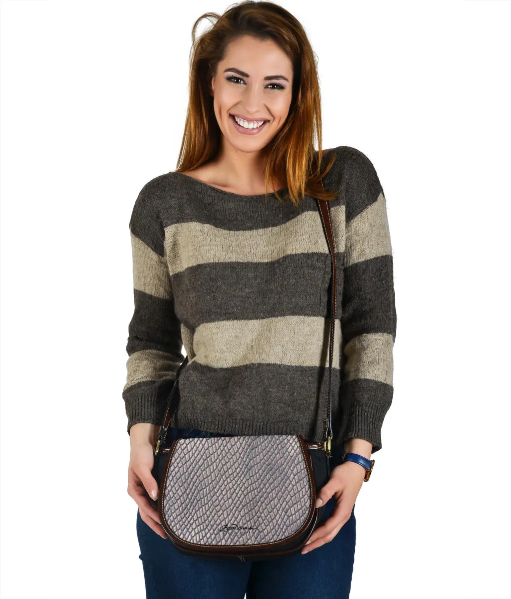 Croc Print Saddle Shoulder Bag