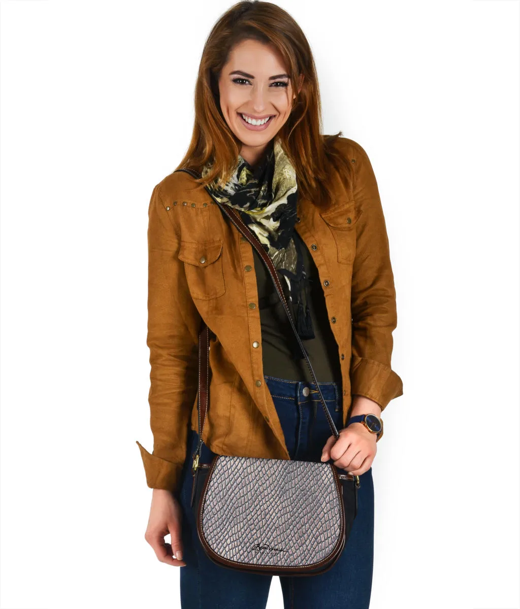 Croc Print Saddle Shoulder Bag