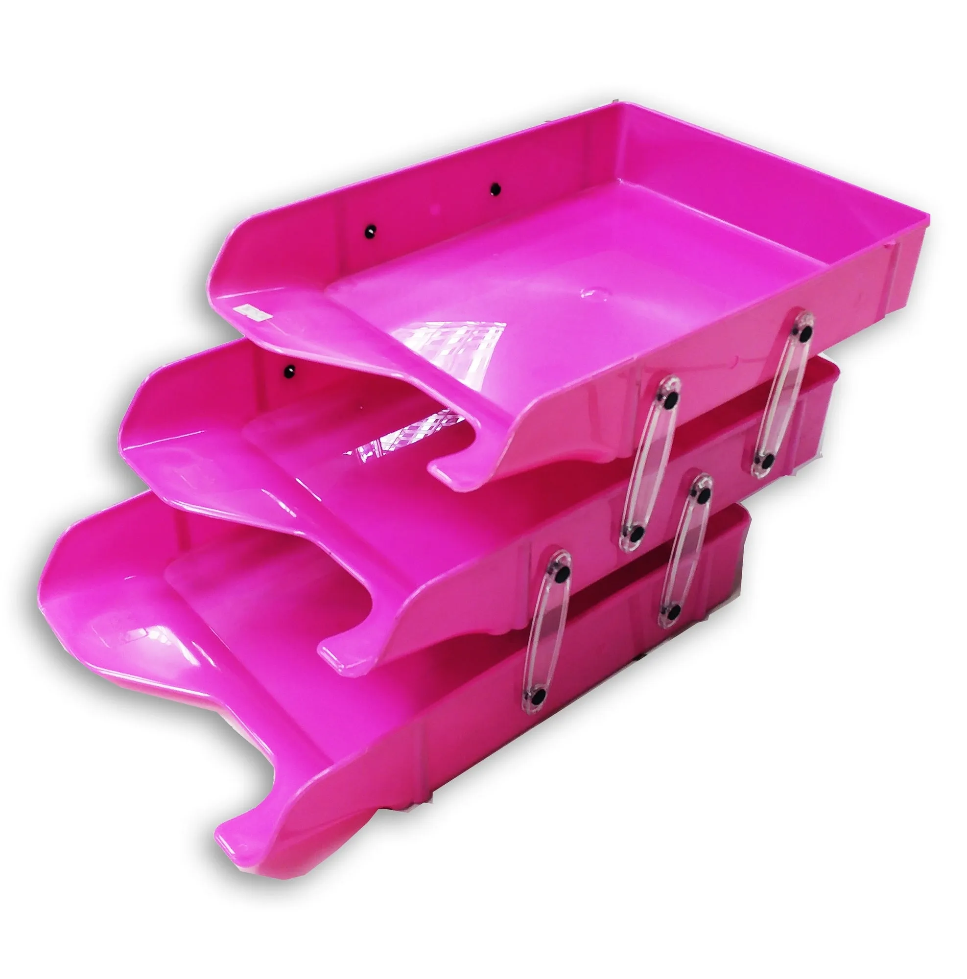 Document Tray 3tier Pink Plastic