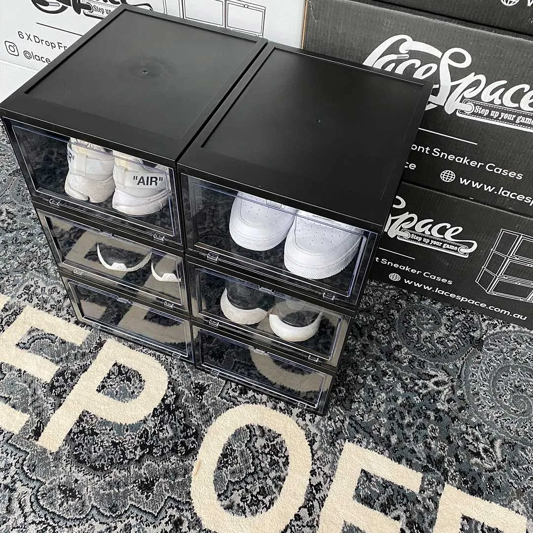 Drop Front Sneaker Display Cases | Black - Pack of 6 Cases