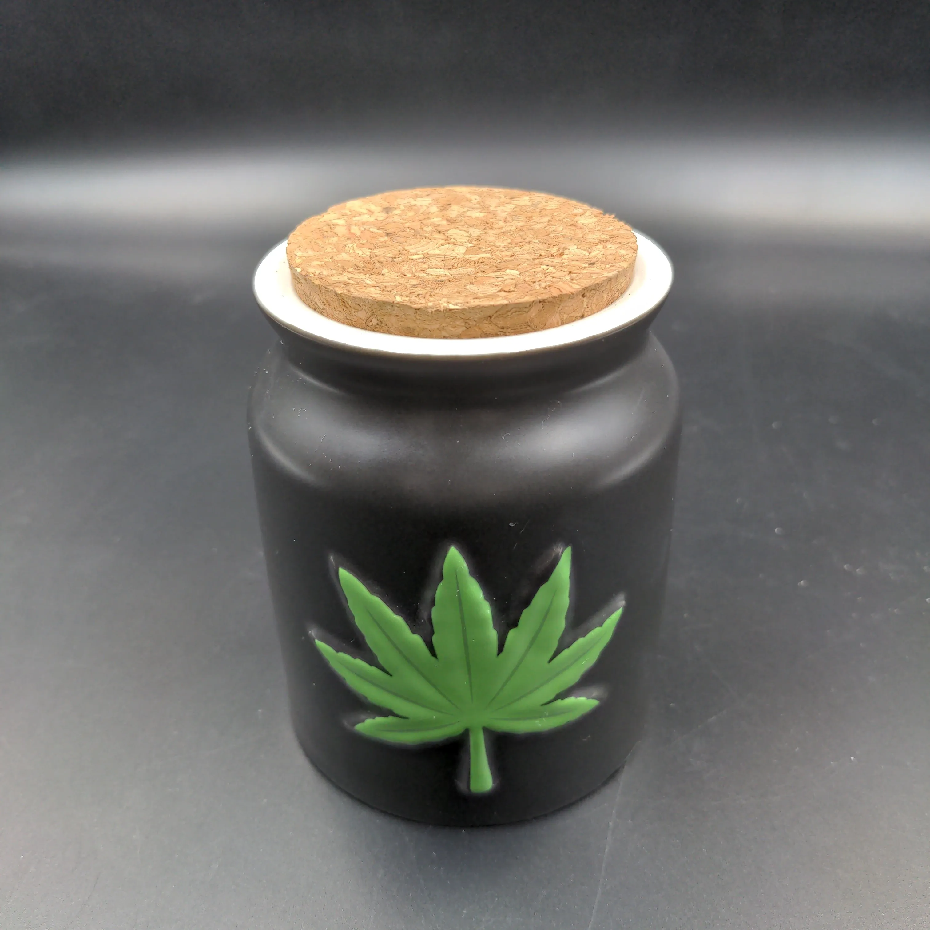 Embossed Hemp Leaf Matte Black Ceramic Stash Jar | 4