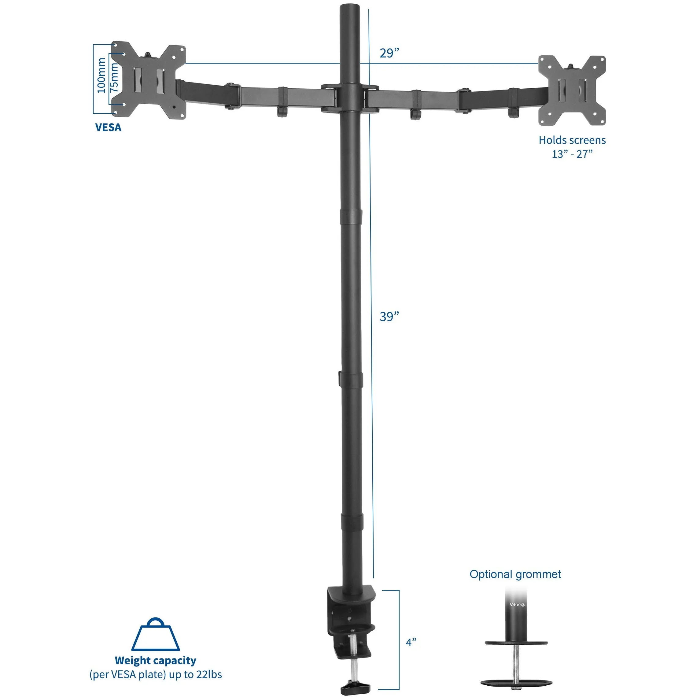 Extra Tall Dual Monitor Stand Up Desk Mount