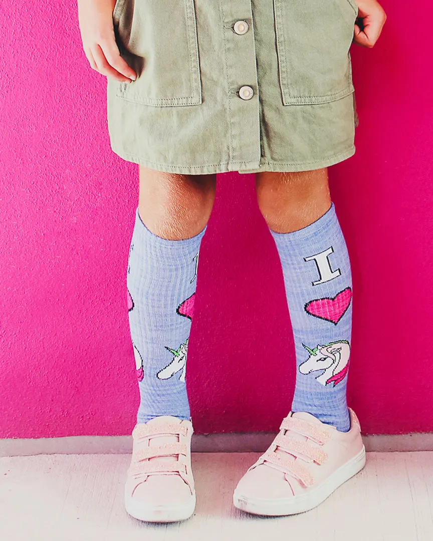 Girls' 2 Pair Pack I Love Unicorns Knee High Socks