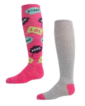 Girls' 2 Pair Pack OMG LOL Knee High Socks