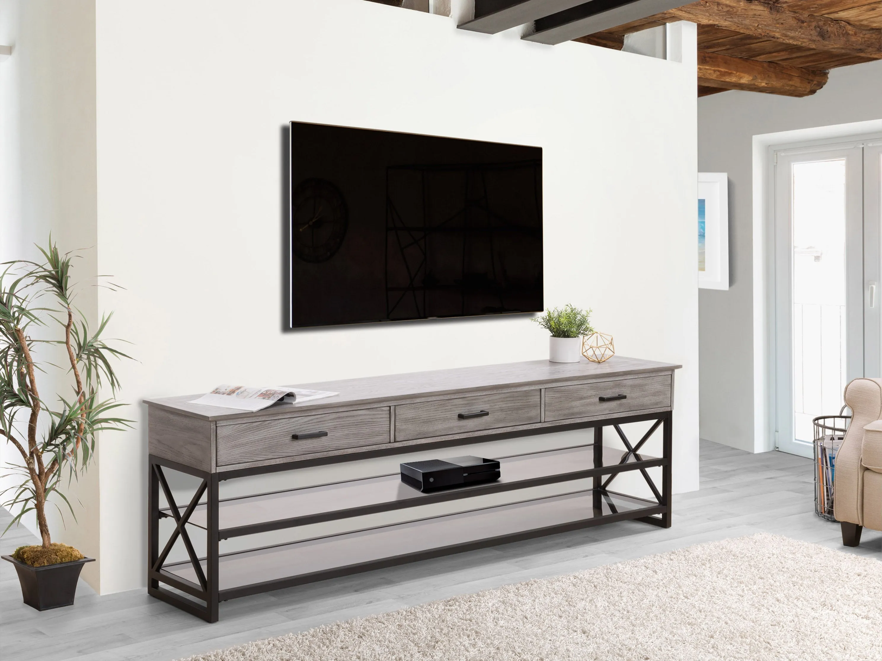 Grey TV Bench for TVs up to 95"